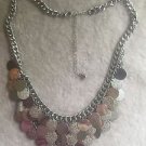 Gorgeous Bib Necklace with Silvertone Discs Metal DISCO!