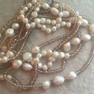Beautiful Faux Pearls & Crystal Beads Double Strands 40" Necklace