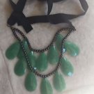 Gorgeous Necklace with Green Beads Adjustable Ribbon Tie