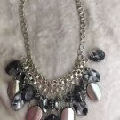 Beautiful Glass and Acrylic Bib Necklace with Tassel Accent