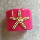 Darling MUD PIE Pink Acrylic Cuff Bracelet w/ Goldtone Starfish Ocean Life