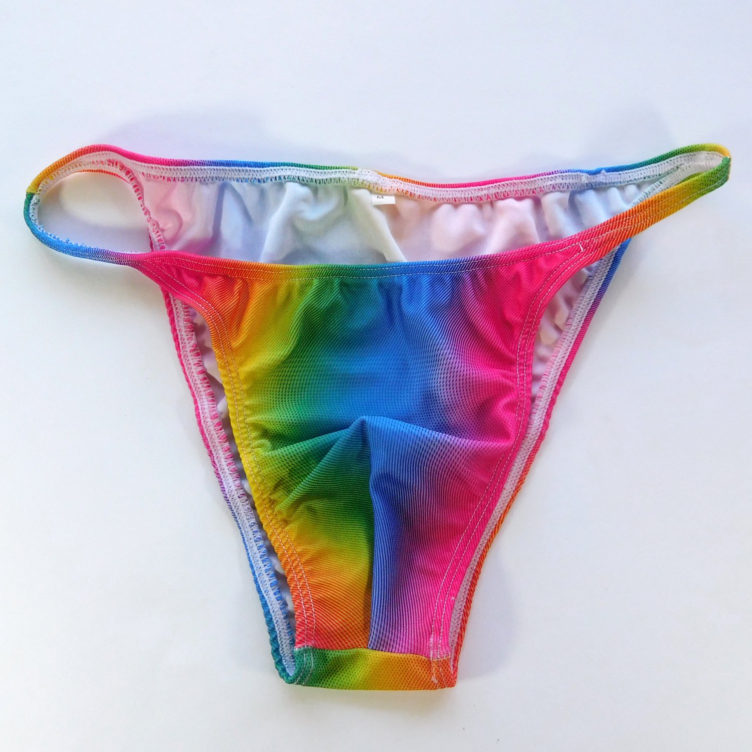 Mens String Bikini String Narrow waist Body Posing Rainbow Color Printed M
