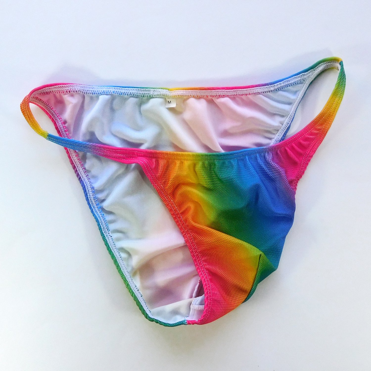 Mens String Bikini String Narrow waist Body Posing Rainbow Color Printed L