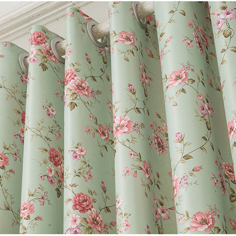 GREEN- FLORAL BLACKOUT WINDOW/DOOR LINED CURTAIN,2 PANEL 39''W X 98"H