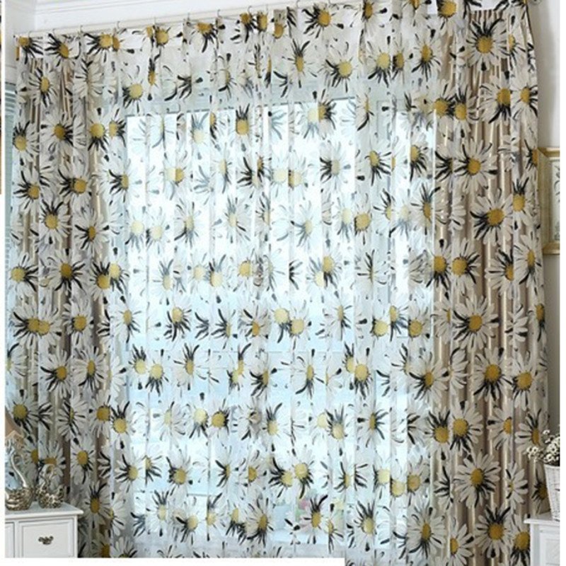 Rustic quality sheer curtain window screening customize voile tulle curtain floral design bedroom