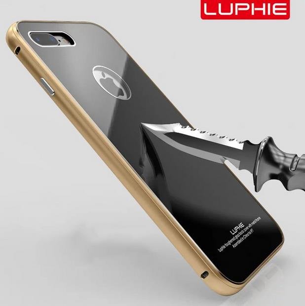 Tempered Glass Back Cover Set for iPhone 7  Case Metal Aluminum Metal Frame(Color Gold)