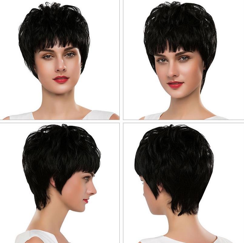 EMMOR Stylish Full Bangs Short Straight Capless Human Hair Wigs High Quality