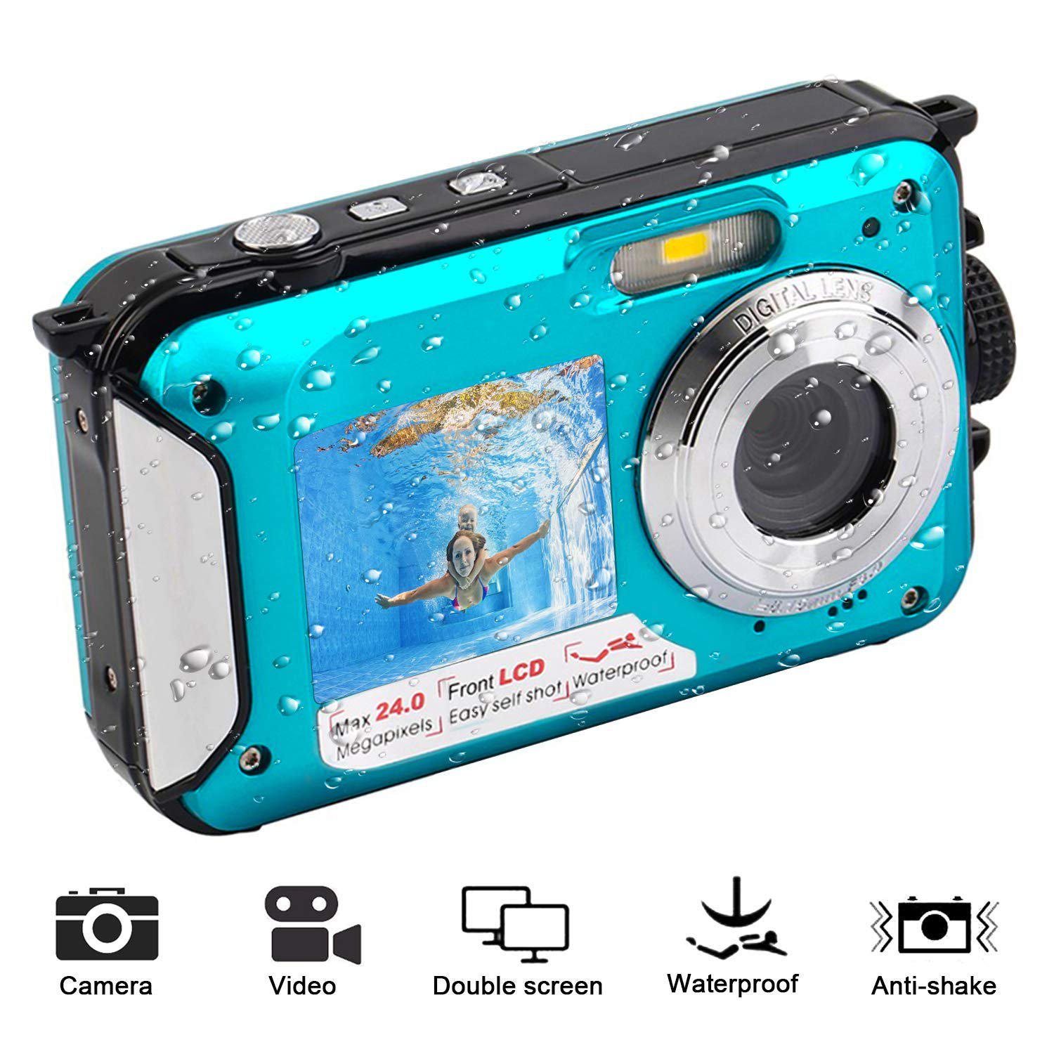 1080P Full HD Digital Underwater Camera 24MP (blue)
