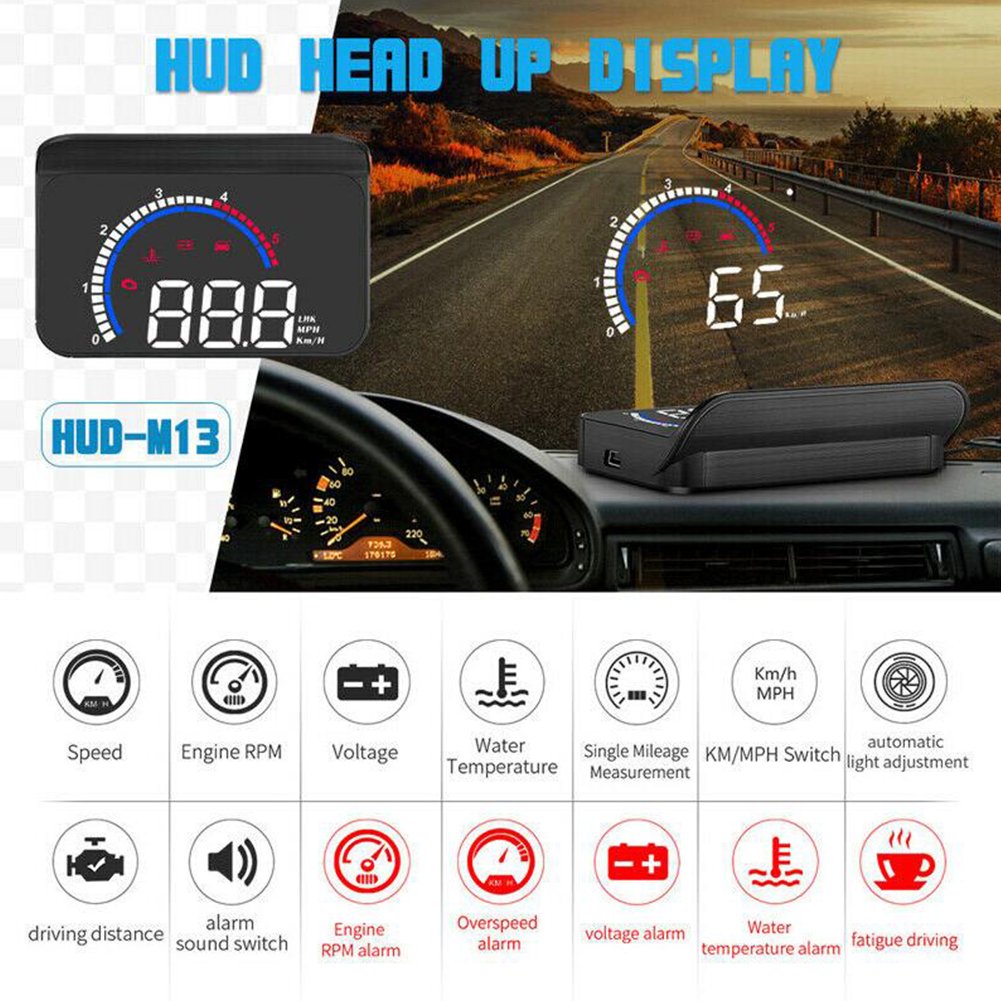 OBD HUD M13 Car Heads-Up Display Windshield Projector (Shows Speed, water temp, RPM, voltage, etc.)