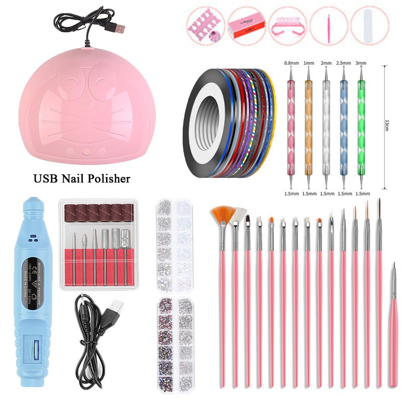 Manicure Tool Set Nail Dryer Polishing Machine 15pcs