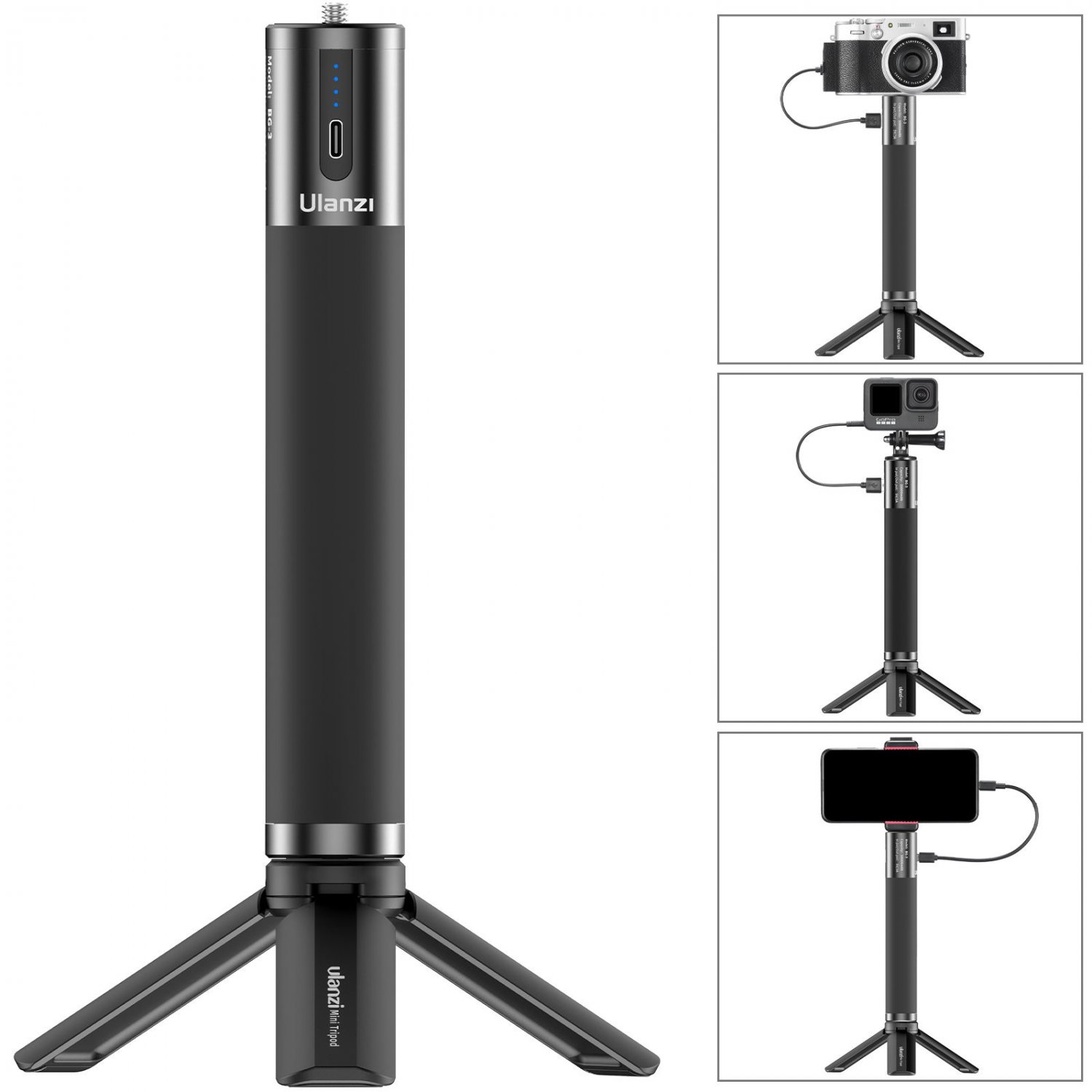 BG-3 1000mAh Multifunctional Charging Handle Portable Power Bank for Photographers (black)