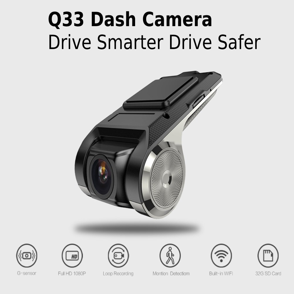 Q33 Dash Camera Mini Car DVR HD 1080P Digital Video Recorder G-sensor 150 Degree Dash Cam (black)