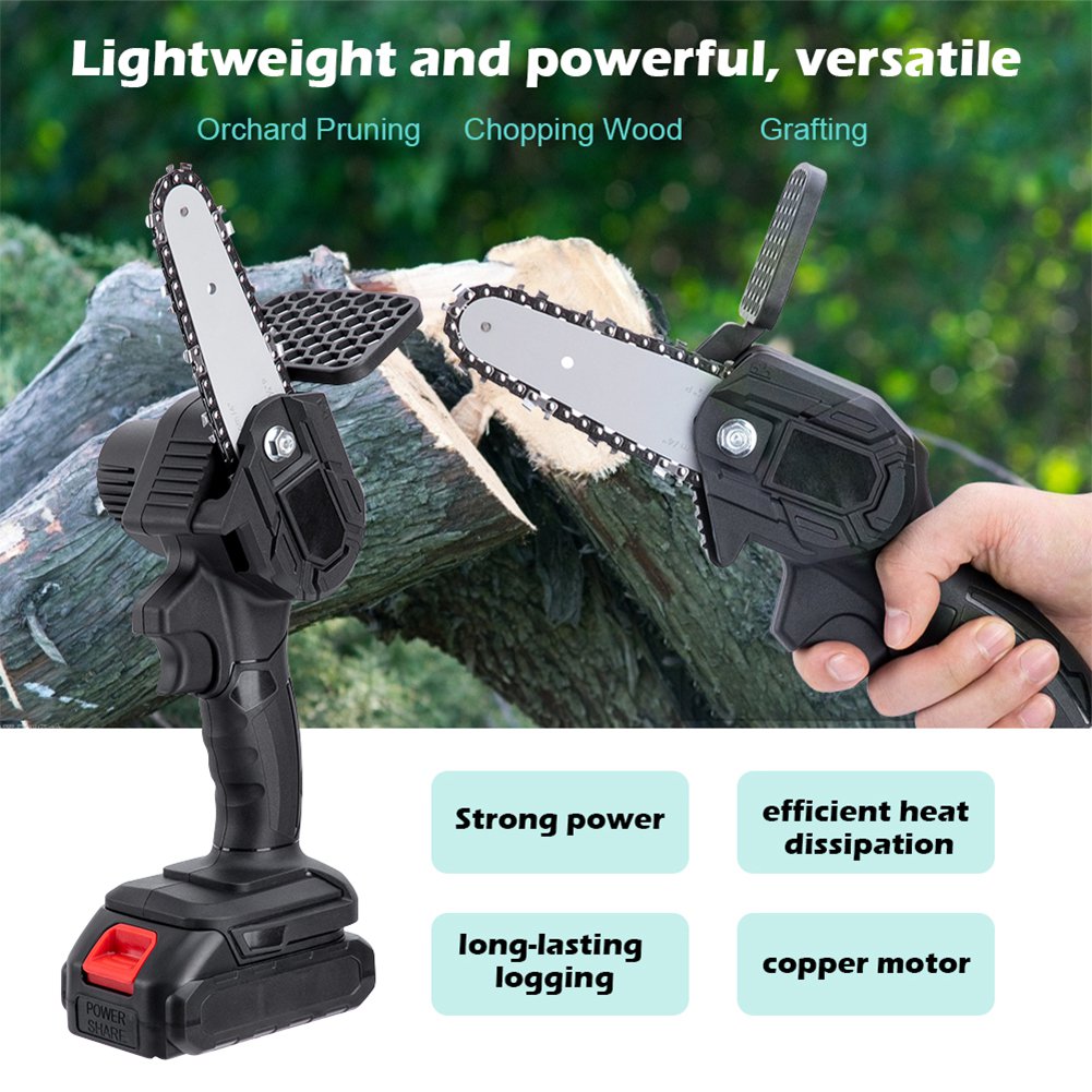 4-inch Mini Pruning Electric Chainsaw For Fruit Tree Garden Trimming (black)