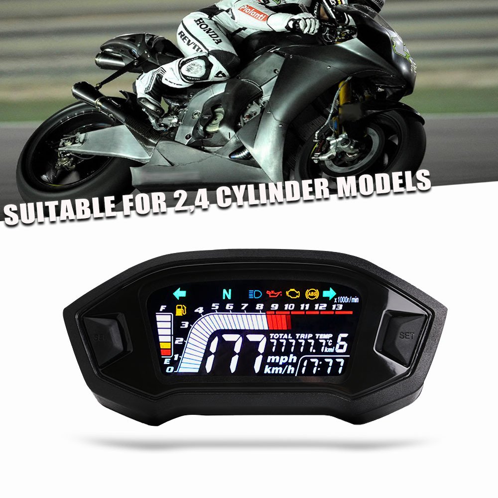 Motorcycle LCD Colors Display Odometer Water Temperature Speedometer (black)