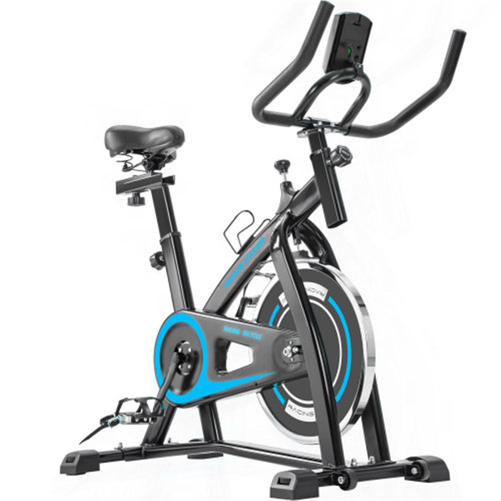 Indoor Bicycle Trainer With Comfortable Seat Cushion and Belt Drive System with LCD Monitor blue