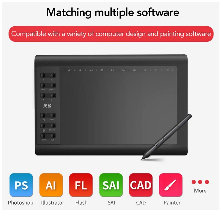 10moons G10 Professional Graphics Drawing Tablet (black)