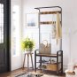 3-in-1 Coat Rack Bench with Storage Shelf For Entryway (Brown + black)