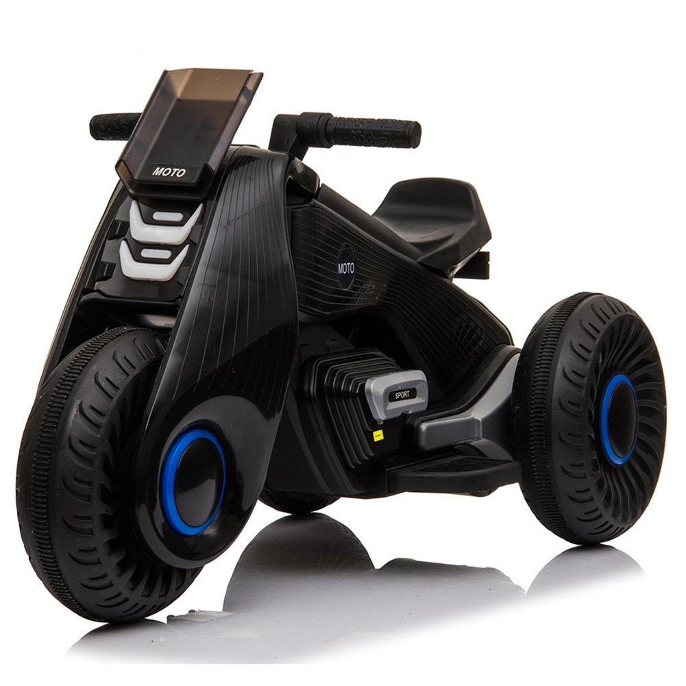 [US Direct] New Dual Drive Children's 3-Wheel Electric Motorcycle With Music Horn Headlights (black)