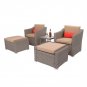[US Direct] 5pcs Rattan Sofa + Glass Coffee Table Set (Khaki)