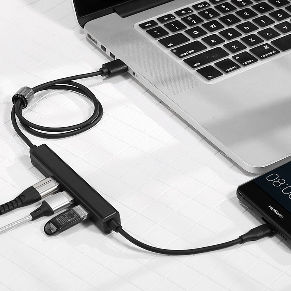 GT224 3-port USB 2.0 Hub with Type C Charging Function (black)