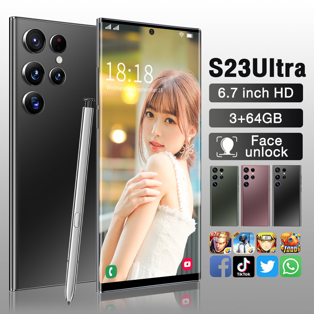 New Unlocked 6.7-inch S23Ultra Android 4G Smartphone 3GB+64GB (Black) (US plug)