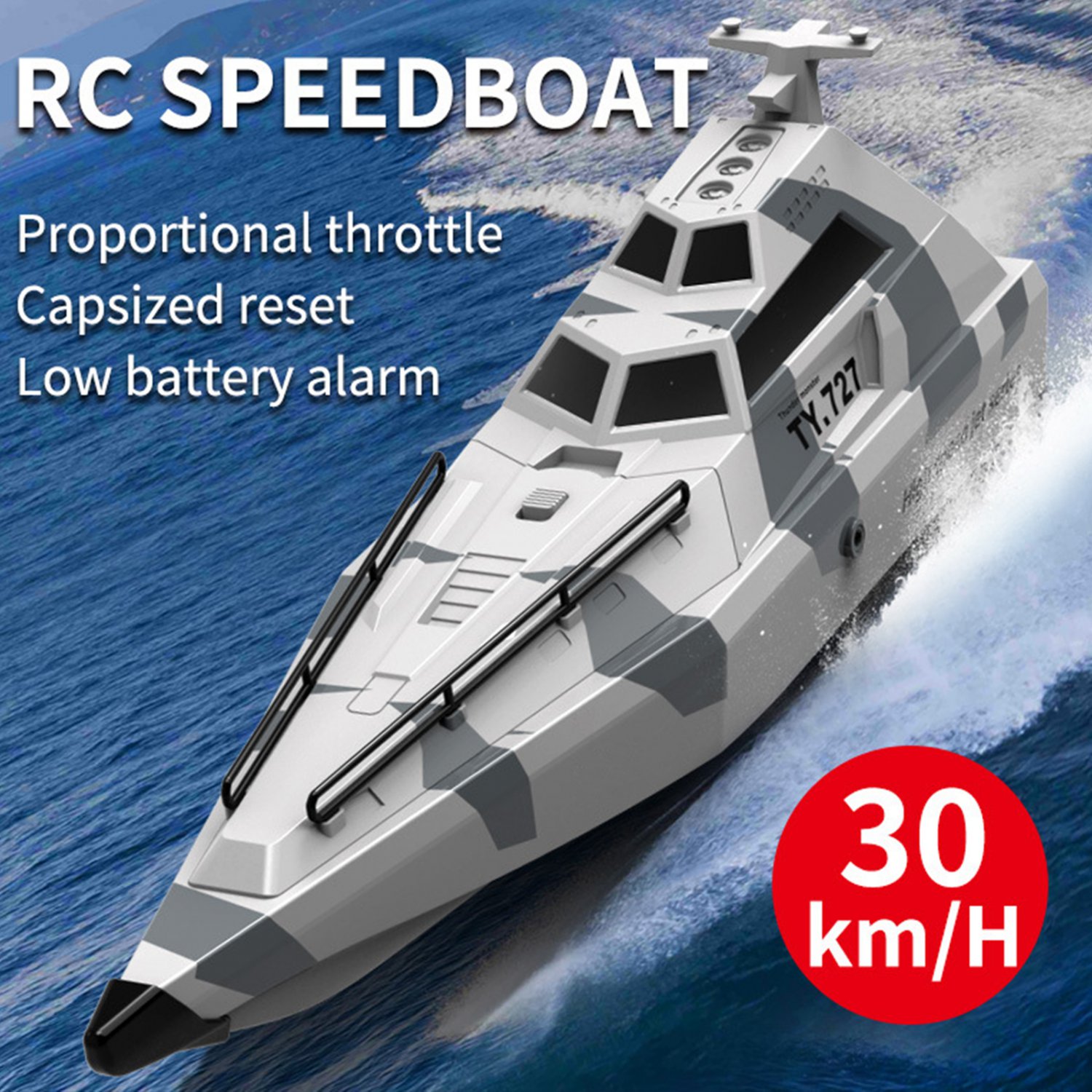 TY727 2.4GHz RC High-Speed Turbojet Pump Boat with Low Battery Alarm (black)