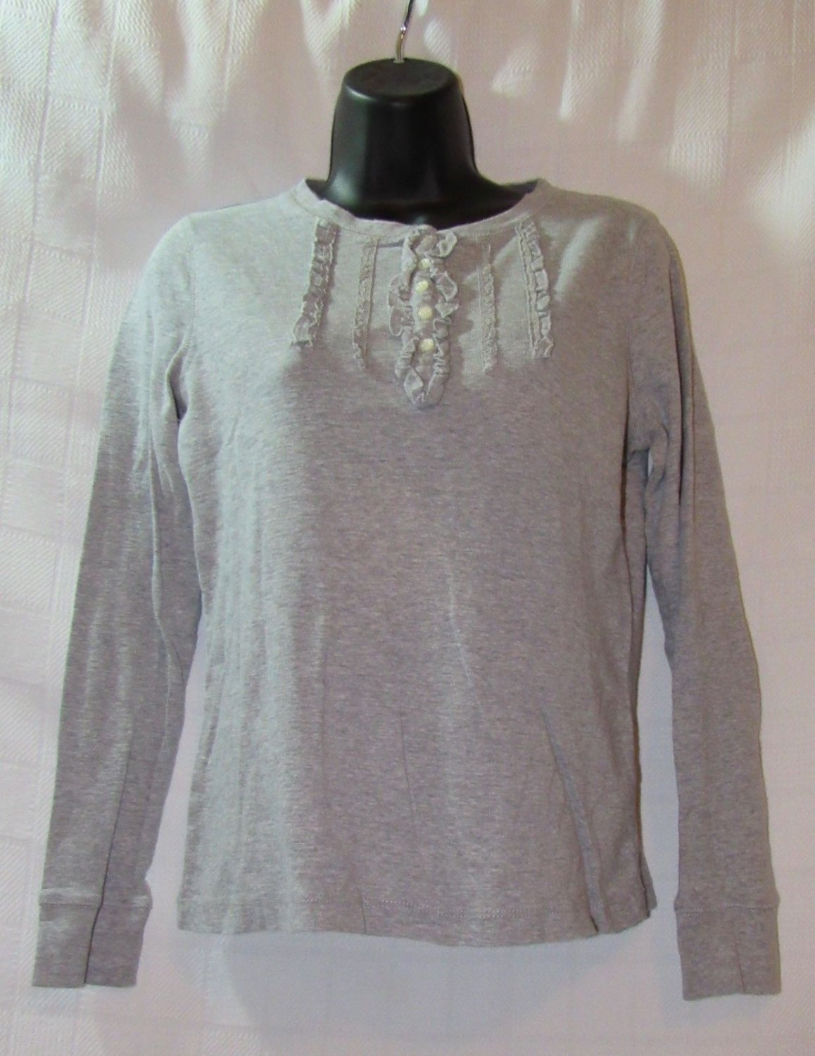 Chaps Women's Gray Ruffles & Lace Long Sleeve Knit Top Size: M