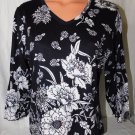 Zashi Women's 100% Cotton Floral Pattern Sequined V-Neck Top Black/White S: XL
