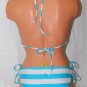 Surfside Women's Teal Blue-White Striped Side Tie Bikini Set Size: L