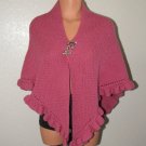 Knit Shawl Stole Wrap Mauve/Pink Ruffle Edge Prayer Shawl Triangle Shape