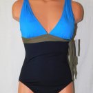 NWT Whitesand Over the Shoulder One Piece Black/Blue/Gray Swimsuit Size: 10