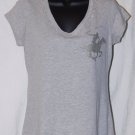 Beverly Hills Polo Club Embellished Polo Player Logo V-Neck T-Shirt Gray Size: L