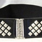 Black Women's Silver-Studded Elastic Cinch Belt With Interlocking Closure
