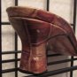 Stuart Weitzman Women's Brown Leather Croc embossed Heel Sandals S: 7.5 M
