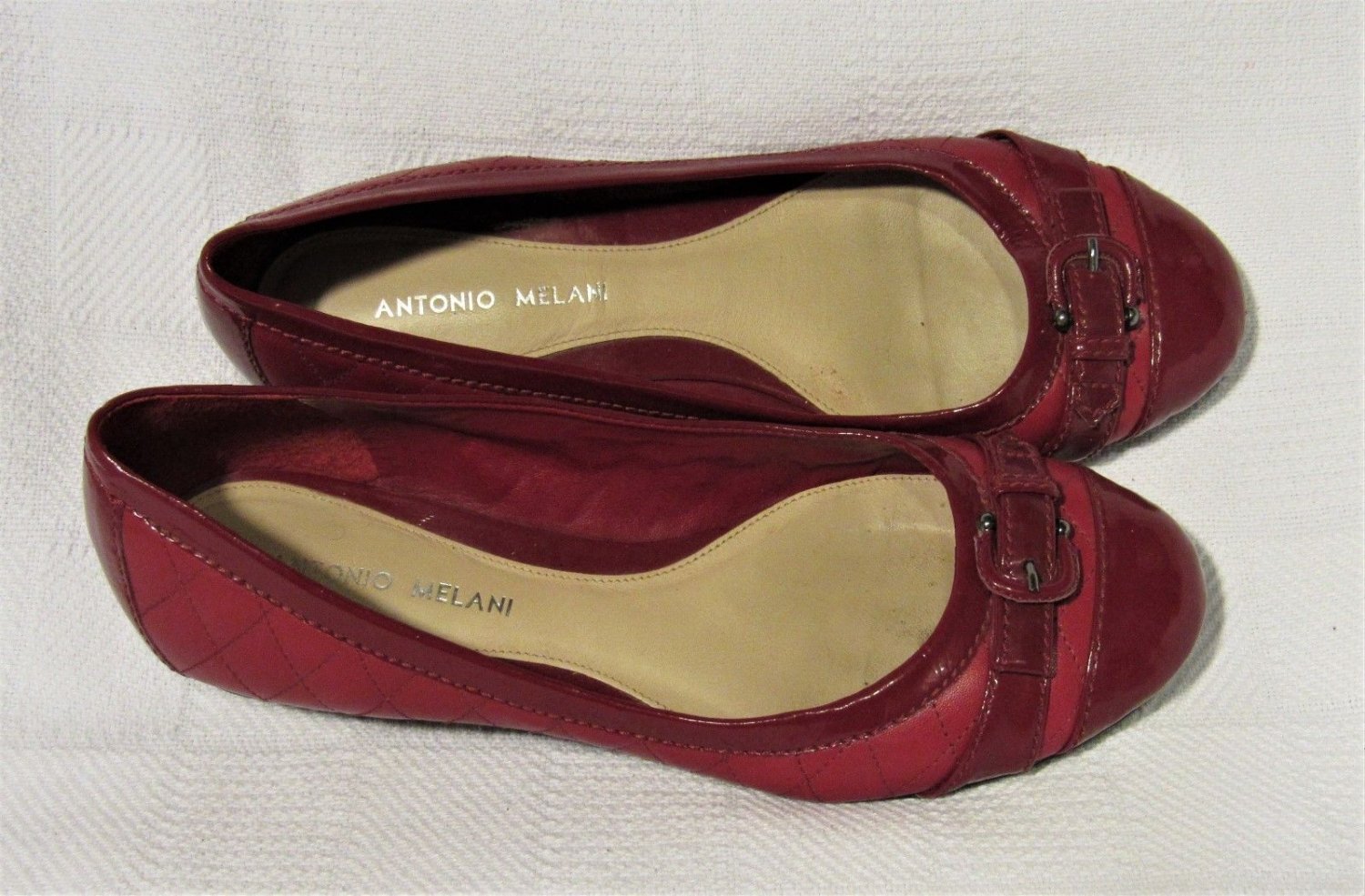 Antonio Melani Red Quilted Leather Ballet Flats Shoes 8.5 M