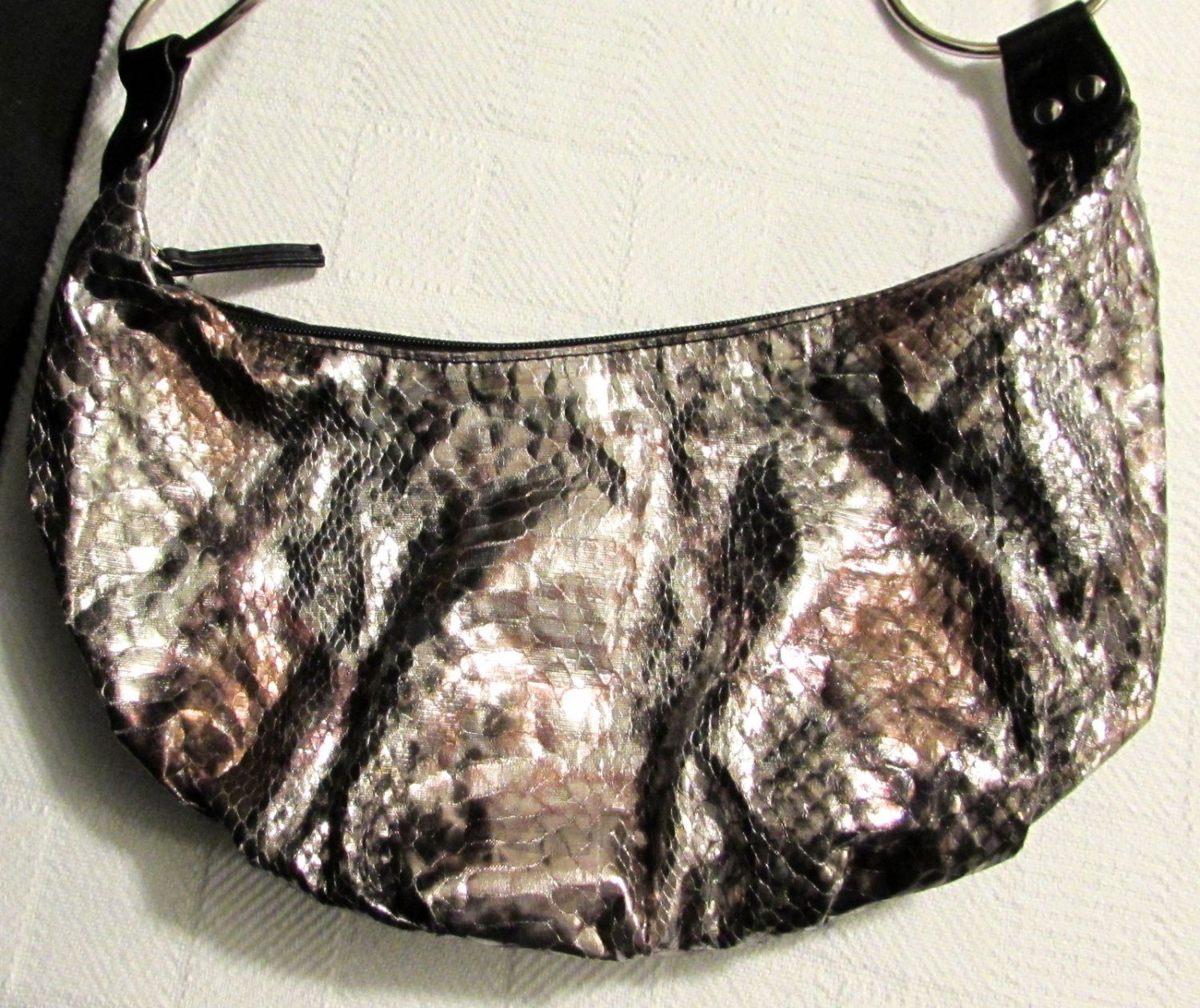 No Boundaries Women's Gray Metallic Snakeskin Embossed Faux Leather Hobo Bag