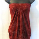 Papaya Burgundy Metallic Gold Polka Dot Strapless Top Banded Bottom Rayon S: M