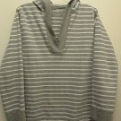 Ann Klein Sport Striped Hooded V-Neck Pullover Tunic with Gray stripes Size: L