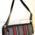 Talbots Black/Red/White Polka Dot Grosgrain Ribbon Baguette Leather/Canvas Bag