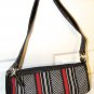 Talbots Black/Red/White Polka Dot Grosgrain Ribbon Baguette Leather/Canvas Bag