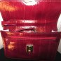 Vintage Vivace Ruby Red Embossed Leather Envelope Clutch Handbag Small