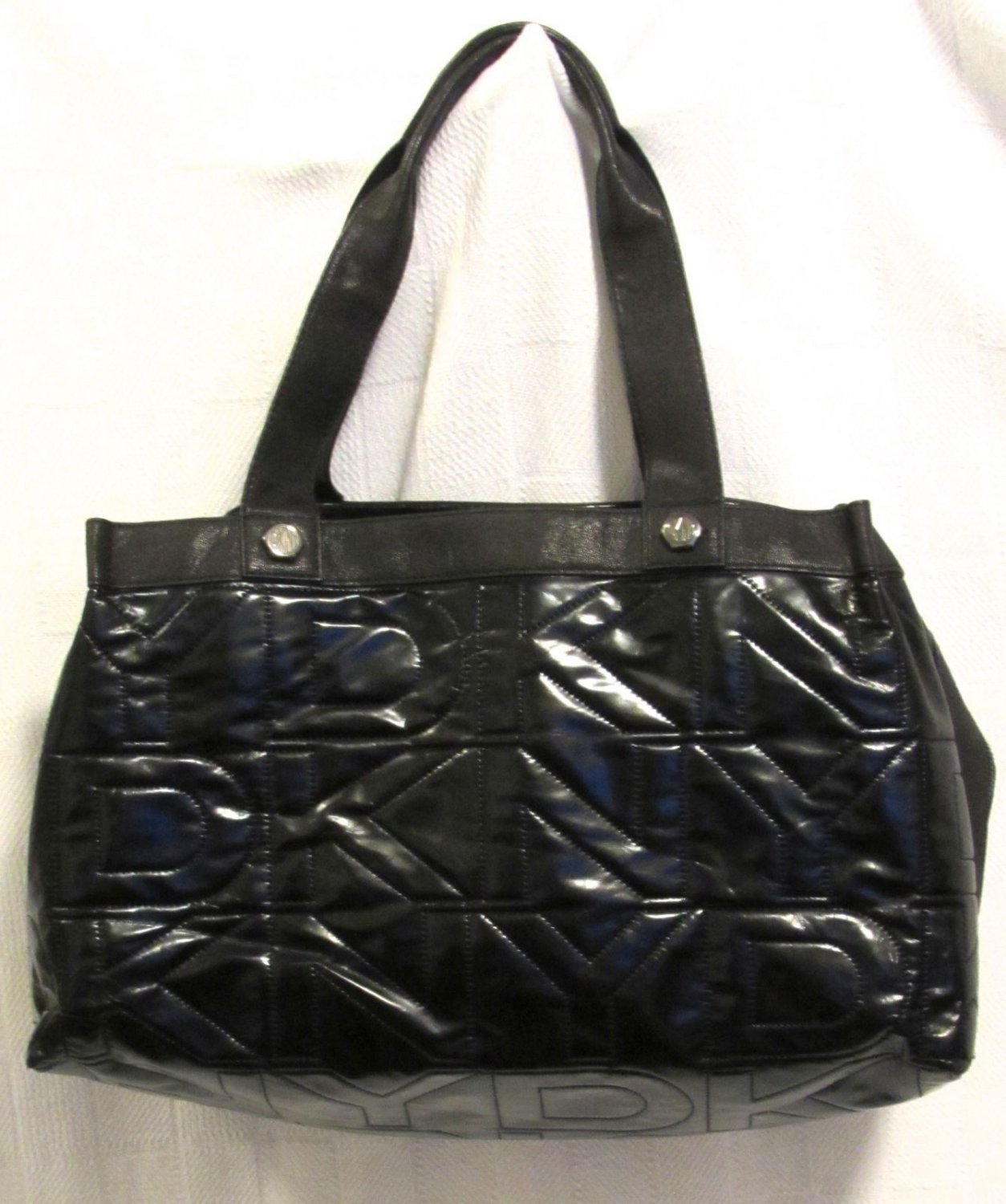 DKNY Active Women's Quilted Logo Bag Purse Large Satchel/Tote Patent Black