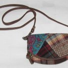 Claire's Fold Over Clutch Cross-body Bag Beige/Brown Plaid Fabric