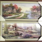 Set of 2 beautiful Wall Art Prints Country Bridge & Lakeside Multi-Color