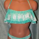 Ocean Pacific OP Mint/White Mesh Flounce Bikini Swimsuit Set Size: Junior