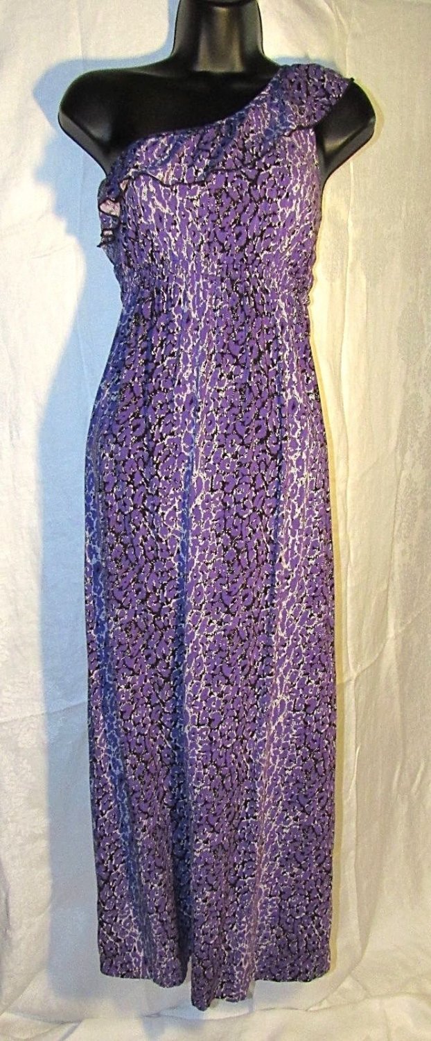 Belle Du Jour One Shoulder Ruffle Neckline Multi-Color Maxi Dress S: S