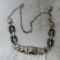 Chico's Metal Link Black & Silver Tone Belt, 7 Design Panels, Chain Drop 42.5"