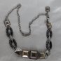 Chico's Metal Link Black & Silver Tone Belt, 7 Design Panels, Chain Drop 42.5"