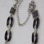 Chico's Metal Link Black & Silver Tone Belt, 7 Design Panels, Chain Drop 42.5"