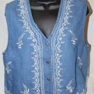 Paul Harris Design Women's Blue Denim Floral Embroidered Sleeveless Vest S: M